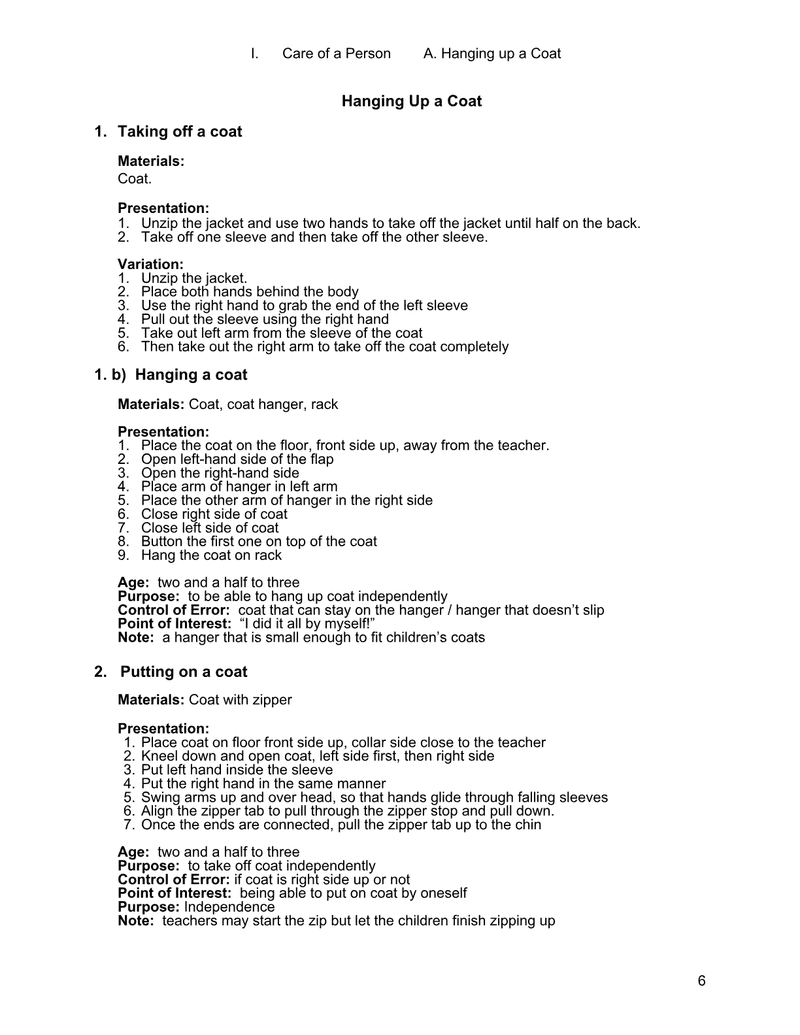 MTP presentation guide for hanging up a coat.